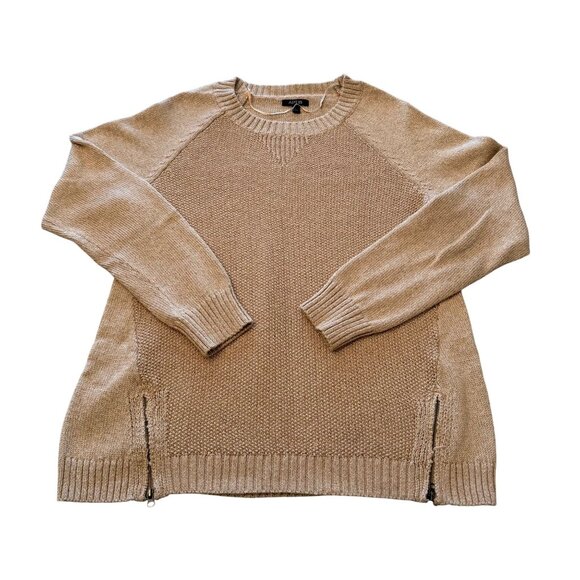 APT.9 Beige Knit Sweater Women's Size L W/ Side Zippers & Shimmer Threads - Picture 1 of 9